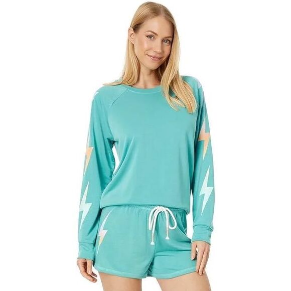 PJ Salvage Good Vibes Lighting Bolt Pajama Top Sea Green Size S - Picture 11 of 12